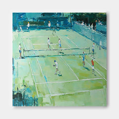 Large Green Badminton Court Painting Textured Wall Art Abstract Badminton Sports Art On Canvas Badminton Lovers Gift