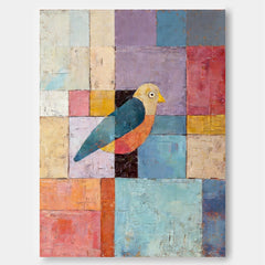 Colorful Geometric Bird Painting Original Oil Art For Modern Living Room Decor