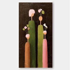 Original Featuring Stylized Cylindrical Figures Wall Art Large Family Painting Framed Abstract Artwork