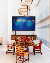 Large Bright Blue Acrylic Painting Original Oil Painting On Canvas Modern Abstract Living Room Wall Art