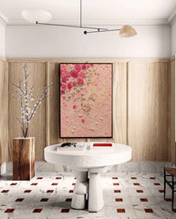Large Texture Pink Flowers Acrylic Painting On Canvas Original Pink Flowers Wall Art Modern Minimalist Oil Painting Living Room Home Decor