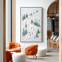 Alpine Rush – Skiing Oil Painting on Textured Canvas, Winter Sports Landscape Wall Art