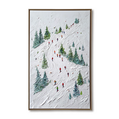 Alpine Rush – Skiing Oil Painting on Textured Canvas, Winter Sports Landscape Wall Art