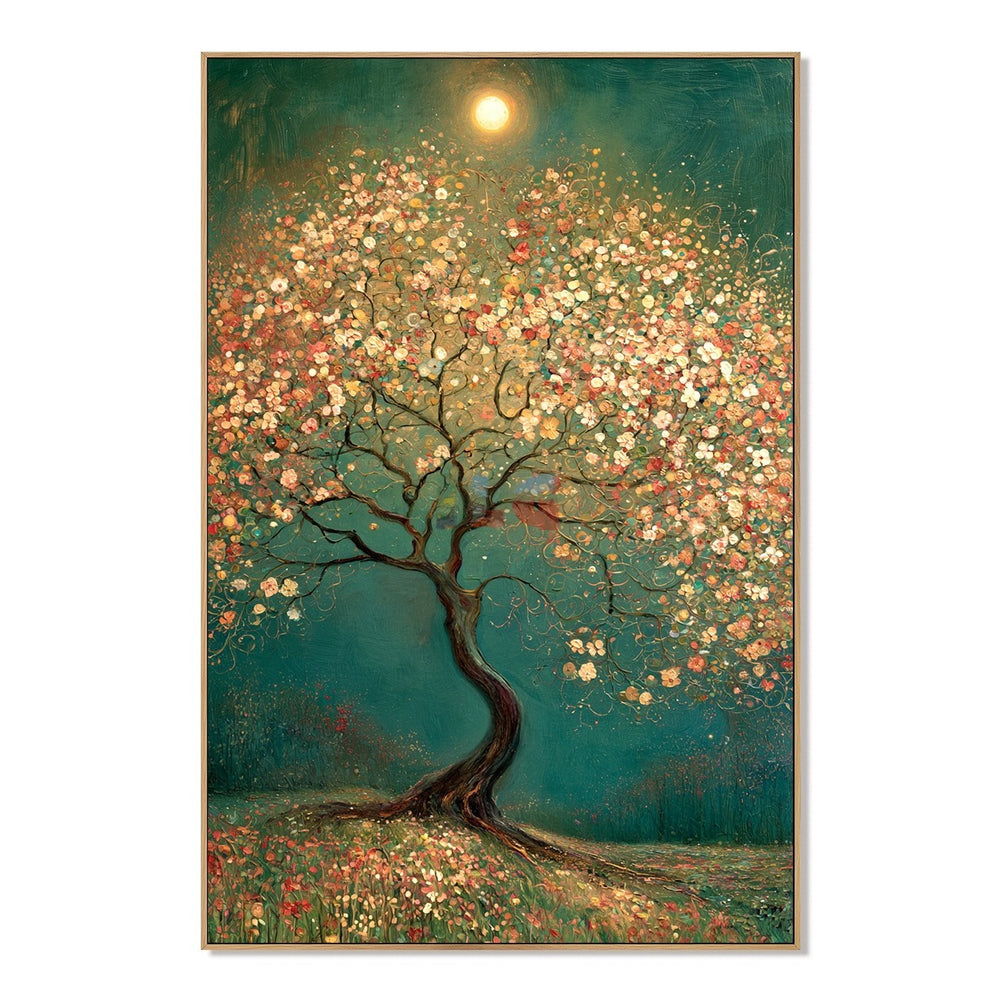 Moonlit Blossom Tree – Romantic Botanical Textured Wall Art hand-painted wall art