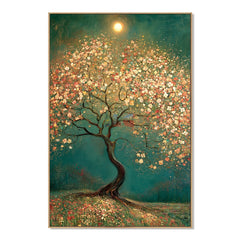 Moonlit Blossom Tree – Romantic Botanical Textured Wall Art hand-painted wall art