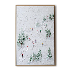 Snowtrail Echo – Skiing Oil Painting on Textured Canvas, Winter Landscape Wall Art