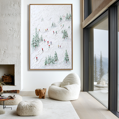 Snowtrail Echo – Skiing Oil Painting on Textured Canvas, Winter Landscape Wall Art