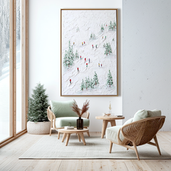 Snowtrail Echo – Skiing Oil Painting on Textured Canvas, Winter Landscape Wall Art