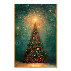 Starlit Evergreen Glow – Christmas Textured Wall Art hand-painted wall art