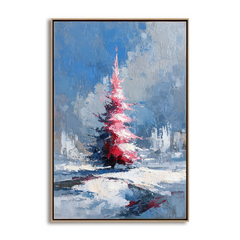 Winter Ember – Textured Abstract Christmas Tree Oil Painting on Canvas