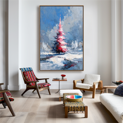 Winter Ember – Textured Abstract Christmas Tree Oil Painting on Canvas