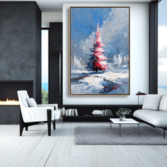 Winter Ember – Textured Abstract Christmas Tree Oil Painting on Canvas