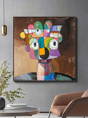 Square Large Irregular Portrait Artwork Abstract Face Wall Art Origina Acrylic Painting Canvas Framed