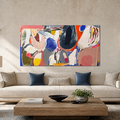 Panoramic pink blue and cream abstract AB060 above a hotel lounge sofa