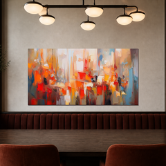 Panoramic red orange cream and blue abstract AB168 in a private dining room
