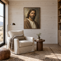 Jesus in Quiet Light oil painting displayed in a reading room