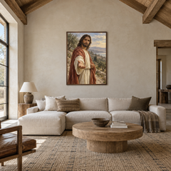 Come Follow Me oil painting displayed in a living room