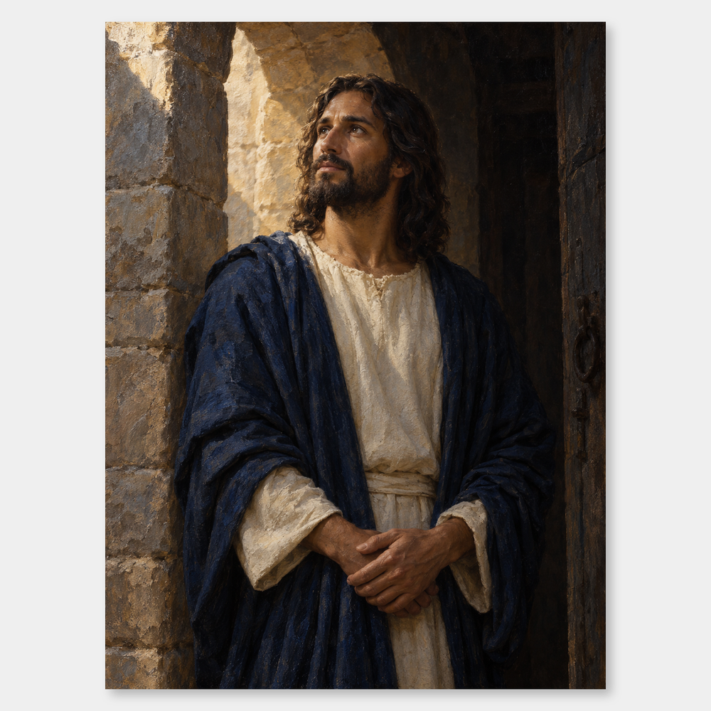 Light of the World – Jesus Oil Painting on a neutral gray background