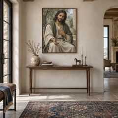 Merciful Jesus oil painting displayed in a entryway