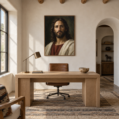Son of God Portrait oil painting displayed in a study