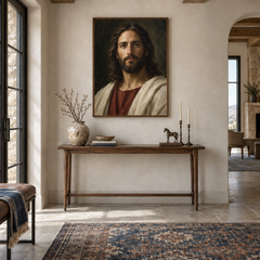 Son of God Portrait oil painting displayed in a entryway
