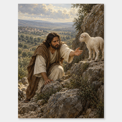 Leaves the Ninety-Nine – Lost Sheep Christian Art on a neutral gray background