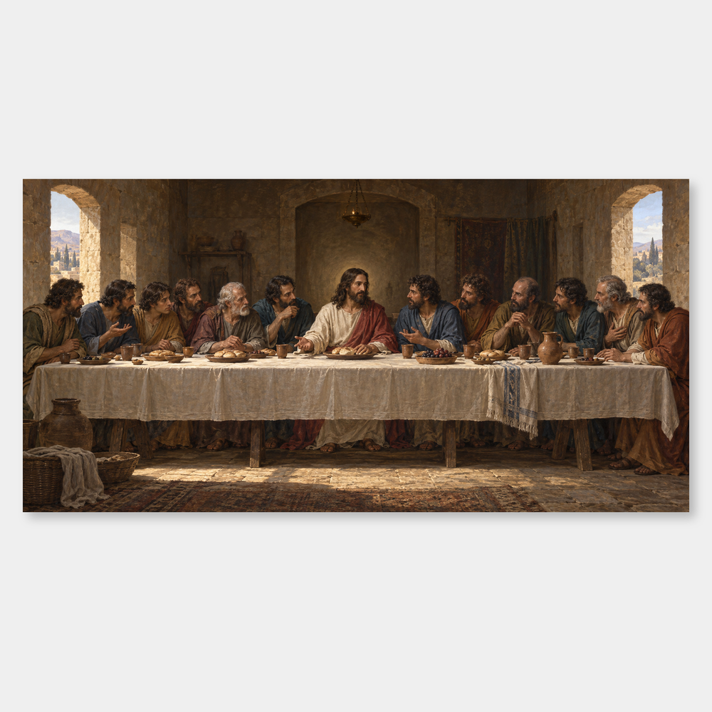 The Last Supper – Jesus and Disciples Oil Painting on a neutral gray background