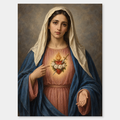 Immaculate Heart of Mary – Catholic Devotional Painting on a neutral gray background