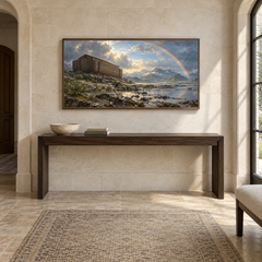 Noah's Ark After the Storm oil painting displayed in a limestone entry gallery