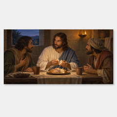 Recognized at Emmaus oil painting on a neutral gray background