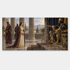 Esther approaches the king and receives the extended scepter in Esther 5.