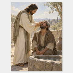 The Man Born Blind on a neutral gray background