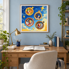 Golden Story Portals displayed in a study or creative desk with coordinated furniture