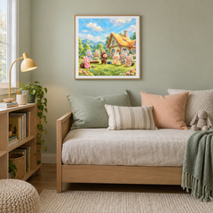 Pastel Garden Gathering displayed in a bedroom or reading nook with coordinated furniture