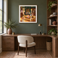 After Hours Color Club oil painting displayed in a creative workspace