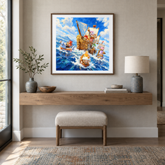 Ocean Adventure Crew oil painting displayed in a entryway