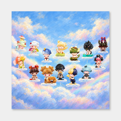 Cloud Companion Circle inspired oil painting, complete square artwork on a light gray background
