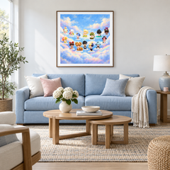 Cloud Companion Circle oil painting displayed in a living room