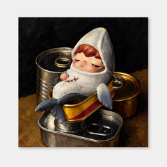 Quiet Little Hideaway inspired oil painting, complete square artwork on a light gray background