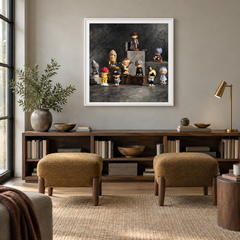 The Quiet Cast oil painting displayed in a reading area
