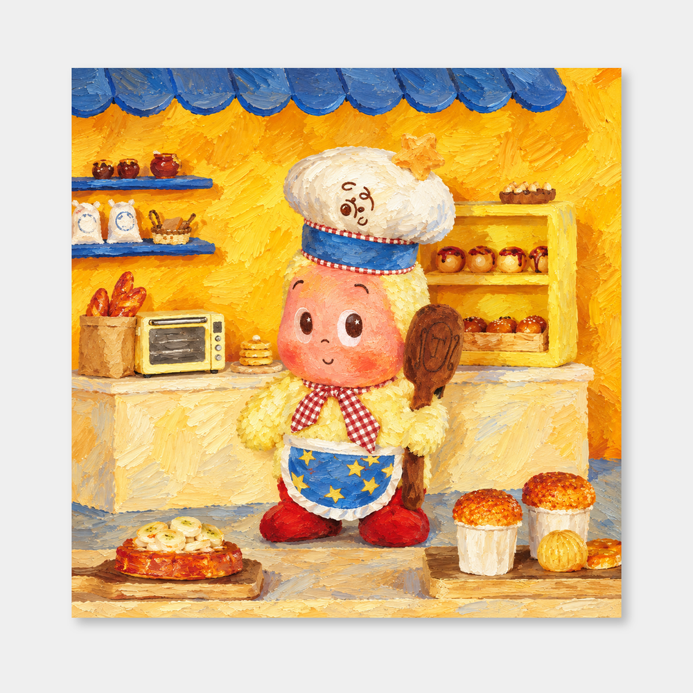 The Little Baker Twinkle Twinkle inspired oil painting on a light gray background