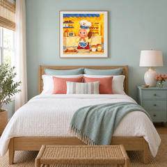 The Little Baker Twinkle Twinkle inspired oil painting displayed in a bedroom