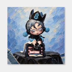 The Eighth Chapter SKULLPANDA inspired oil painting on a light gray background