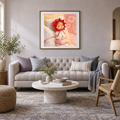 Sleepy Sun CRYBABY inspired oil painting displayed in a living room