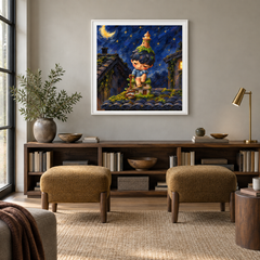 Behind the Quiet Hours HIRONO inspired oil painting displayed in a reading nook