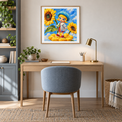 Sunflower Studio MOLLY inspired oil painting displayed in a home office