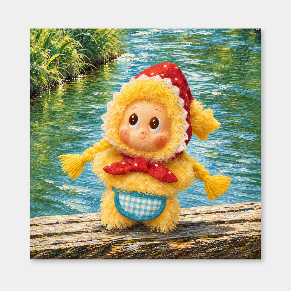A Pause by the Stream Twinkle Twinkle inspired oil painting on a light gray background