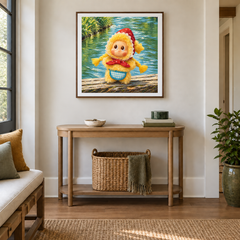 A Pause by the Stream Twinkle Twinkle inspired oil painting displayed in a entryway
