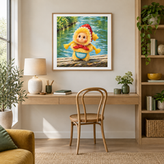 A Pause by the Stream Twinkle Twinkle inspired oil painting displayed in a home office