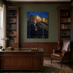 At the Shrine of Democracy hand-painted oil artwork displayed in traditional study